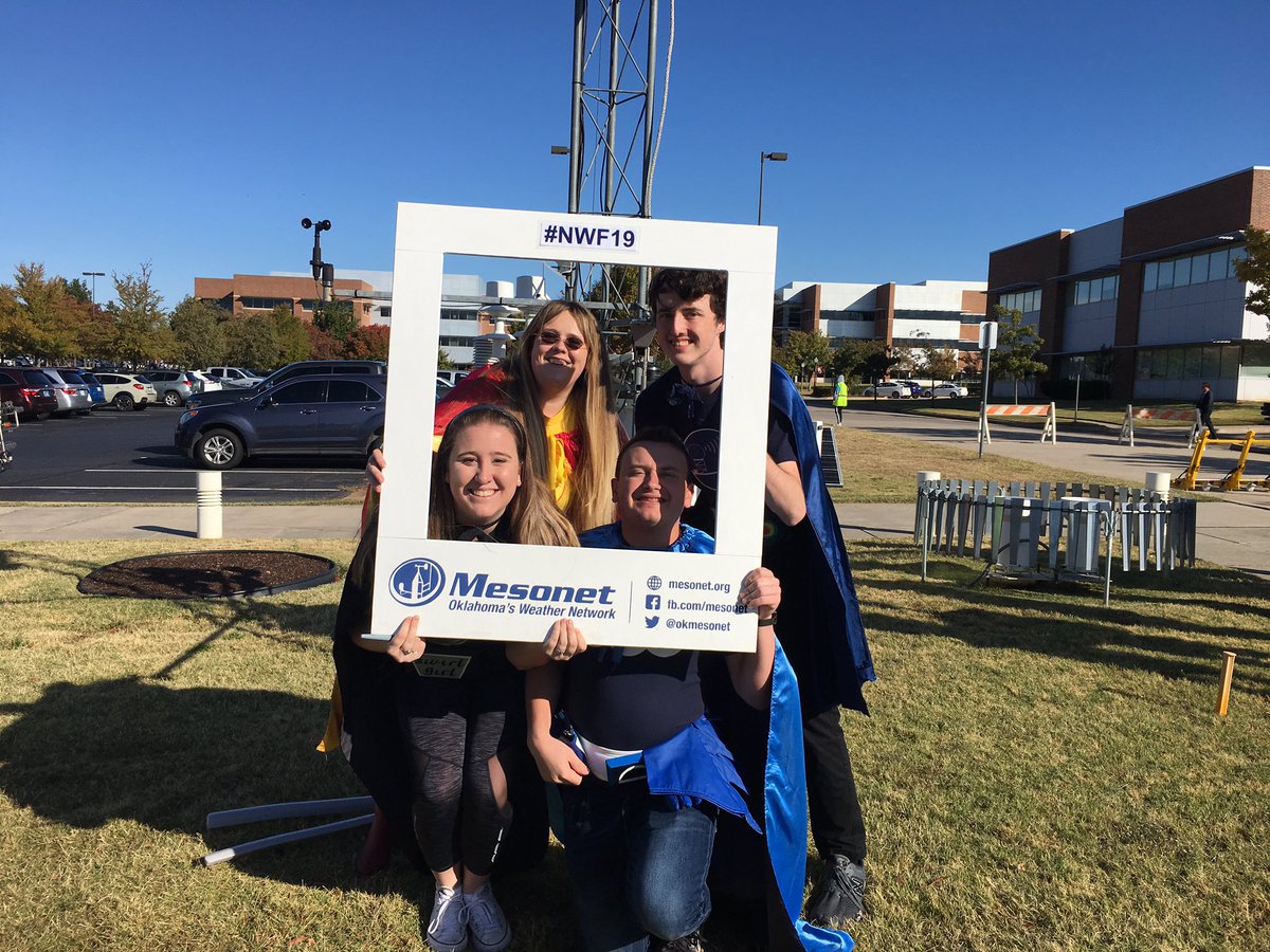 okmesonet's tweet photo. 3 current Mesonet student employees and 1 former Mesonet Camper are part of the @nwcwxfriends @WeatherFestival #nwf19 https://t.co/a7TKjJagwL