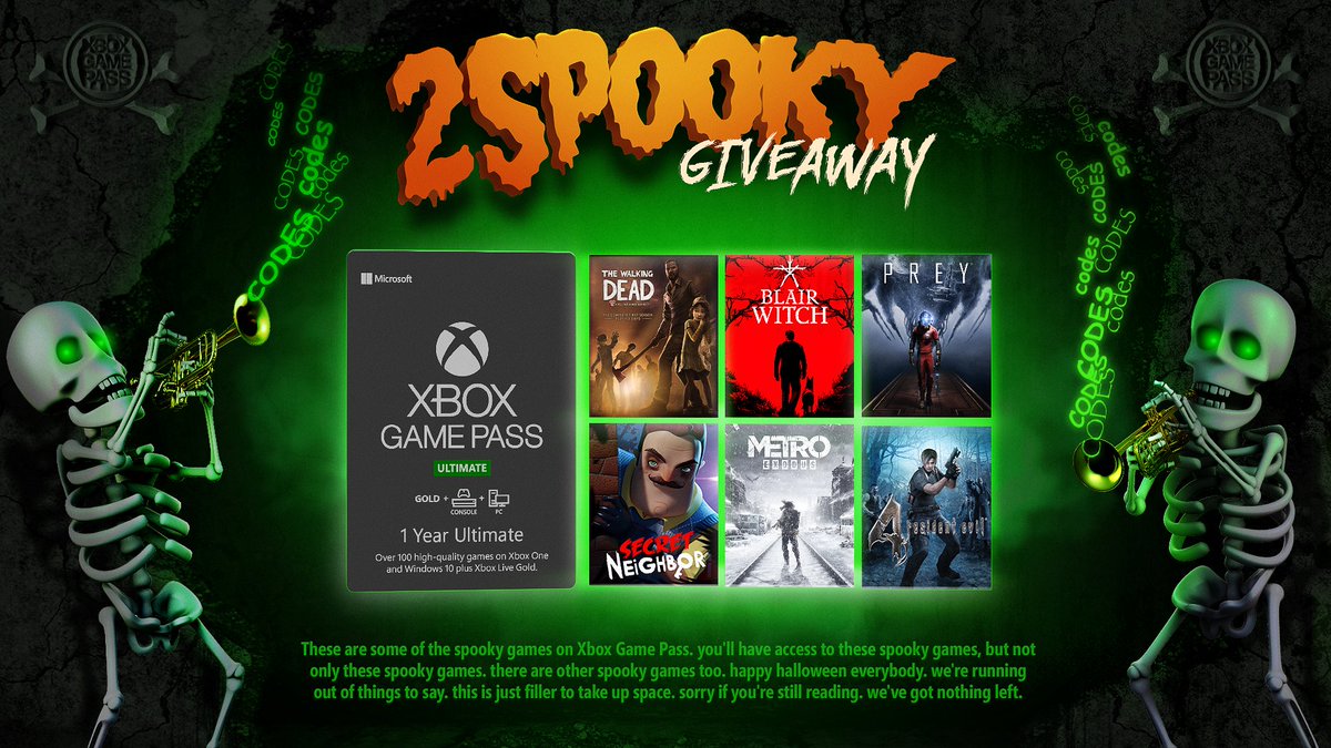 We know giveaways aren't really '2spooky' but the games in this picture are so just roll with it ok? (we're also giving away 10 codes for a year of Xbox Game Pass Ultimate! just follow us + retweet this for your chance to win)