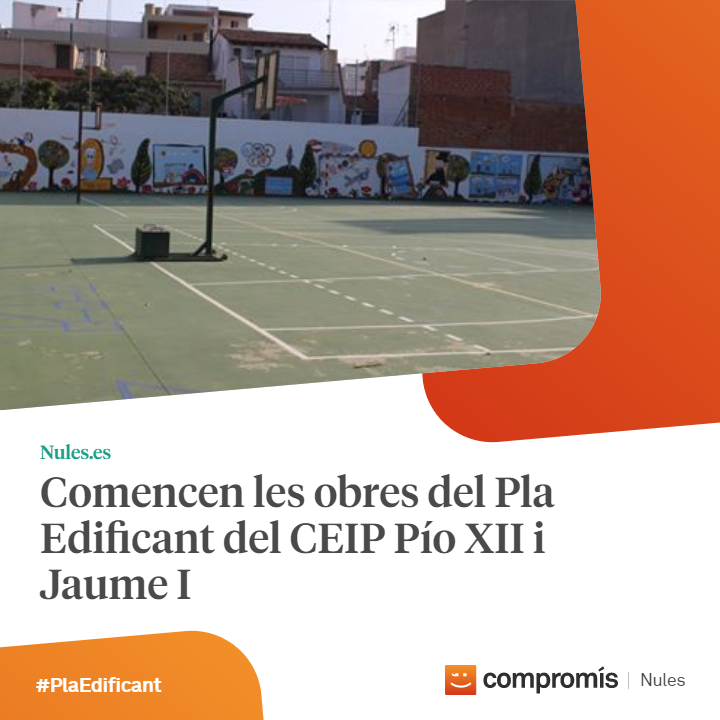 compromisnules's tweet photo. ✅Dilluns #28O comencen les obres del #PlaEdificant als col·legis Pío XII i Jaume I de #Nules.

✅Mitjançant el #PlaEdificant, la Conselleria d'Educació, dirigida per @VicentMarza, ja ha adjudicat a l'Ajuntament de Nules 2'6 milions d'euros.

+INFO ➡️ https://t.co/L4Ug91JfQw https://t.co/CTSK0IPHzX