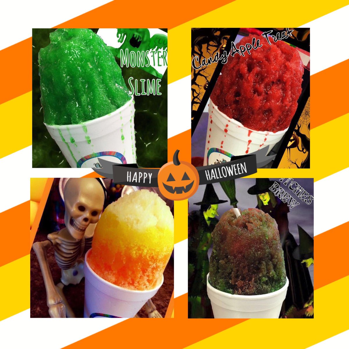 BuzzleShavedIce's tweet photo. We’re rolling out all of our favorite Halloween flavors this week! 🎃💀👻 Ask us for a free sample 😋☠️ Come in today #snowconesaturday and get TRIPLE PUNCH and Any topping for Freeee!! #buzzles #halloween2019 #yummm https://t.co/qJHu0ueH1O