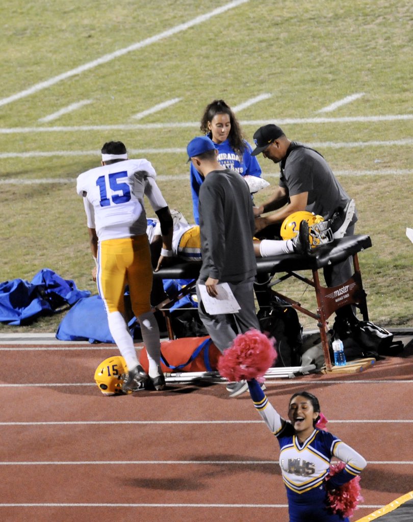So proud of you <a href="/aflosports15/">Alex Flores</a> ! After you helped lead the team to a score last night, the first thing you did was go check up on a teammate. #HPT @LaMiradaHSFB