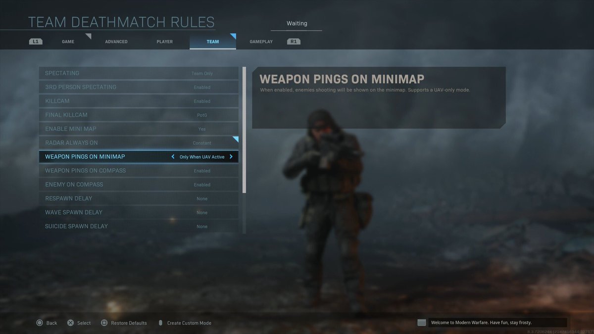 DexBadgett's tweet photo. It’s already in the game. Please turn this on in public matches to give us a step closer to having the traditional Call of Duty feeling in #ModernWarfare 

It’s been in COD for over a decade. Why change it this year? Flip the switch, please! @InfinityWard https://t.co/QmsJwhXbKw