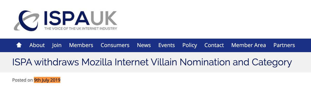 ISPA withdraws Mozilla Internet Villain Nomination and Category