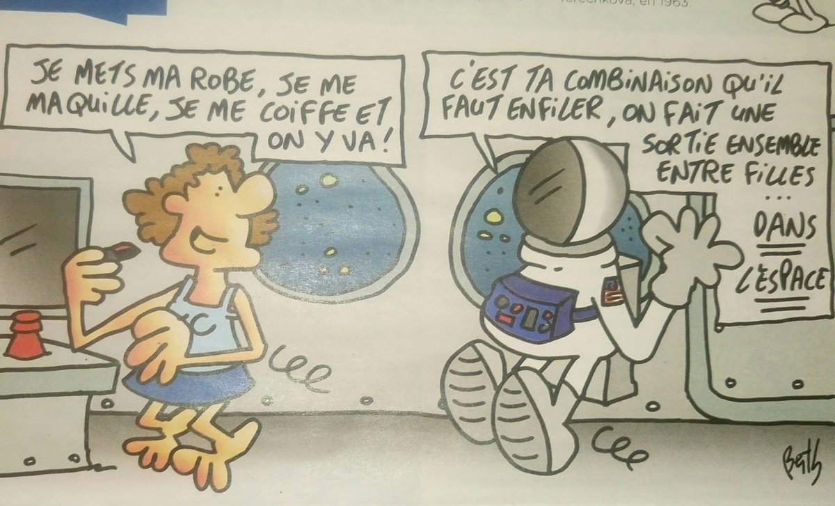 MmeDejantee's tweet photo. Voilà donc le genre d'illustration émetique que sert @monquotidien à ces petites https://t.co/HNRZt8ssvg.s à propos de la sortie dans l'espace des astronautes Christina Koch et Jessica Meir. Et ils osent se revendiquer "100% faits 0% opinions" ! https://t.co/nNWGxNS5vg