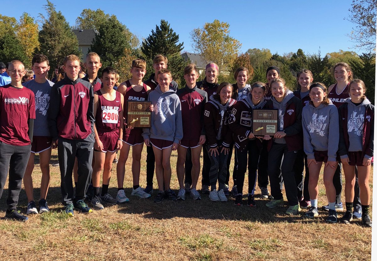 Sberblinger's tweet photo. Buhler XC teams take 1st in 4-A Regional races @ Prairie Ridge Park. #StateBound #LetTheReignContinue #Bexceptional https://t.co/X5gQKWJuRA