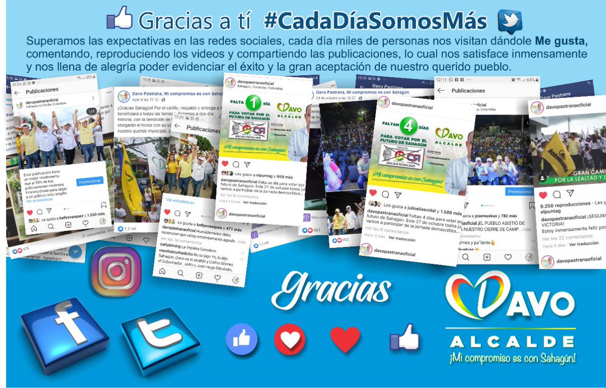 DavoPastranaS's tweet photo. Superamos las expectativas en las redes sociales, cada día miles de personas nos visitan dándole Me gusta, comentando, reproduciendo los videos y compartiendo las publicaciones, lo cual nos satisface inmensamente y nos llena de alegría poder evidenciar la aceptación. https://t.co/X10h8aPgTS