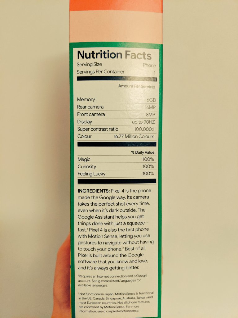 anna_debenham's tweet photo. What the… my new phone came in a cereal box. With cereal… 
Google designers, are you ok? https://t.co/5pDAr5lPI8
