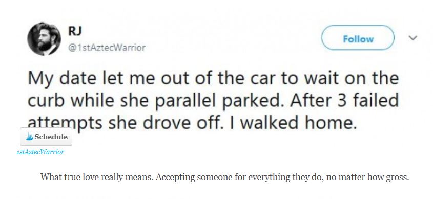 meetmozaic's tweet photo. Going on a date can either be one of the best times of your life or the worst, so it’s no wonder there are so many funny dating stories out there. You may as well share your disaster stories so perhaps other people can learn what not to do! 

#funnydate https://t.co/LwycUlUSlc
