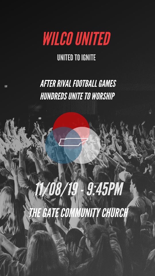 11/08/19 - 9:45pm at The Gate Community Church #WilcoUnited
<a href="/wilcounited/">Wilco United</a>. Be there!!!!
