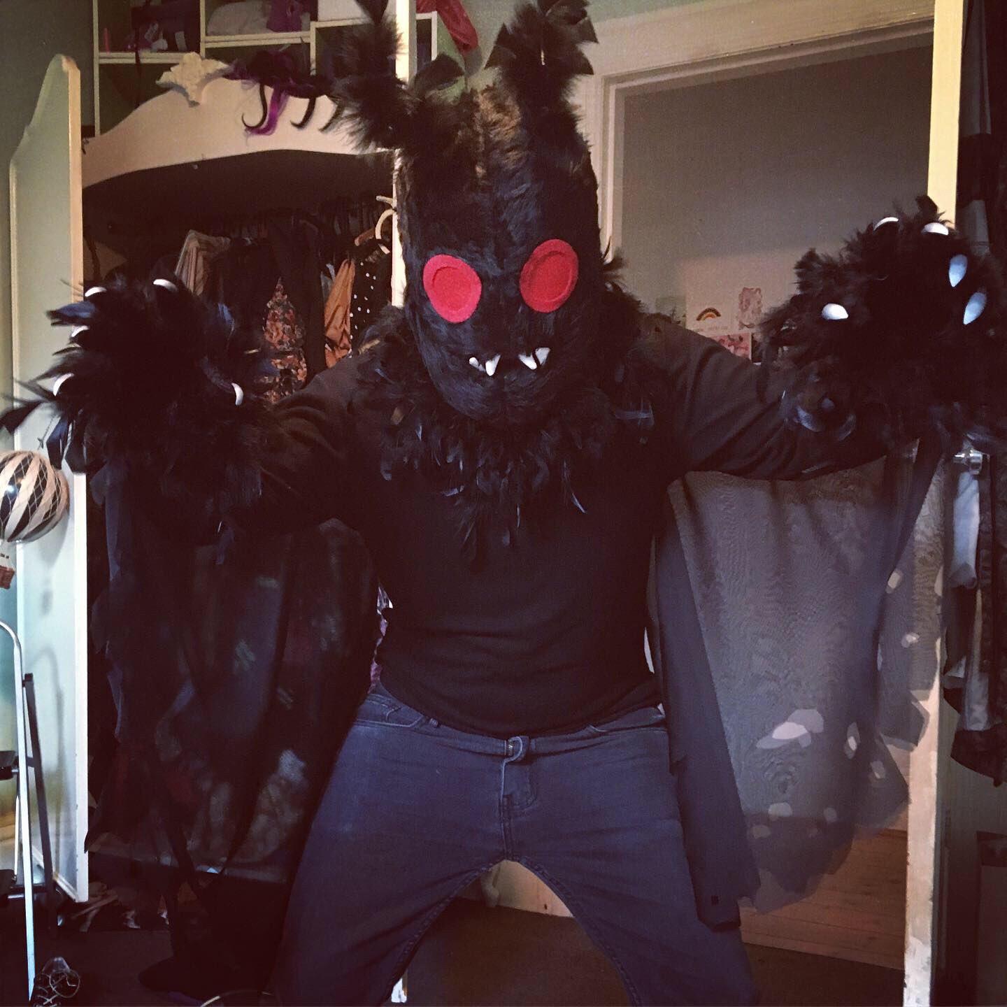 FAKE EMO TWEETER on X: "Homemade Mothman costume for Halloween #mothman #Halloween #DIY https://t.co/3DjaM2lSkr" / X