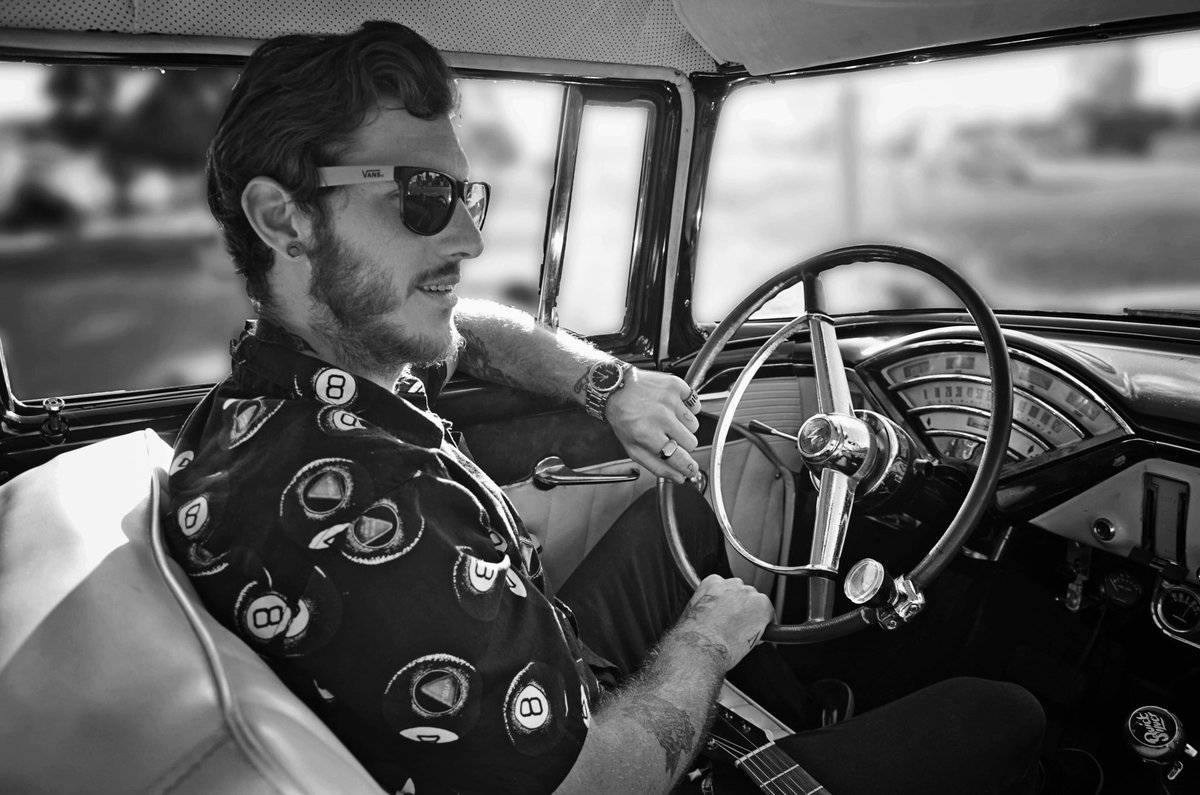 I haven’t posted on here in while. Photo by yours truly!      Musician: <a href="/JamesFavron/">James Favron</a> #musician #guitarist #oldcar #blackandwhite #photography #sgwillsphotography #bandphotographer #artist #music #canadian