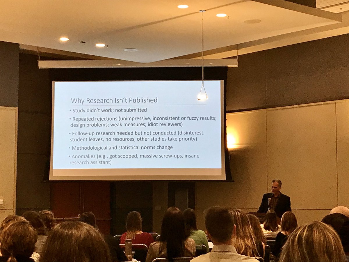 ErinWestgate's tweet photo. “I hope you never have an insane research assistant. I did once.” - Mark Leary, on why some studies don’t get published (editorial note: wow, this is a doozy of a story)

#SSSP2019 https://t.co/N9z0o9Xf9W