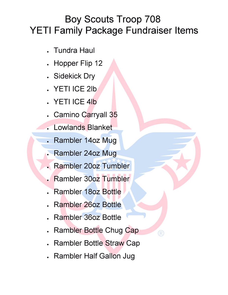 YETI package valued at over $1500 - Tickets are 1/$10 or 3/$25, benefitting lil’ Villasana’s scout troop. PM me if you’re interested. Only 500 tickets available.
