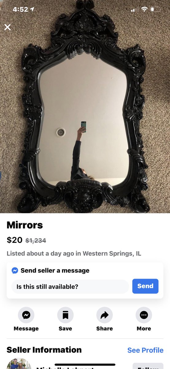 one of my favorite pastimes is going on FB marketplace to look at how people take pictures of the mirrors their selling