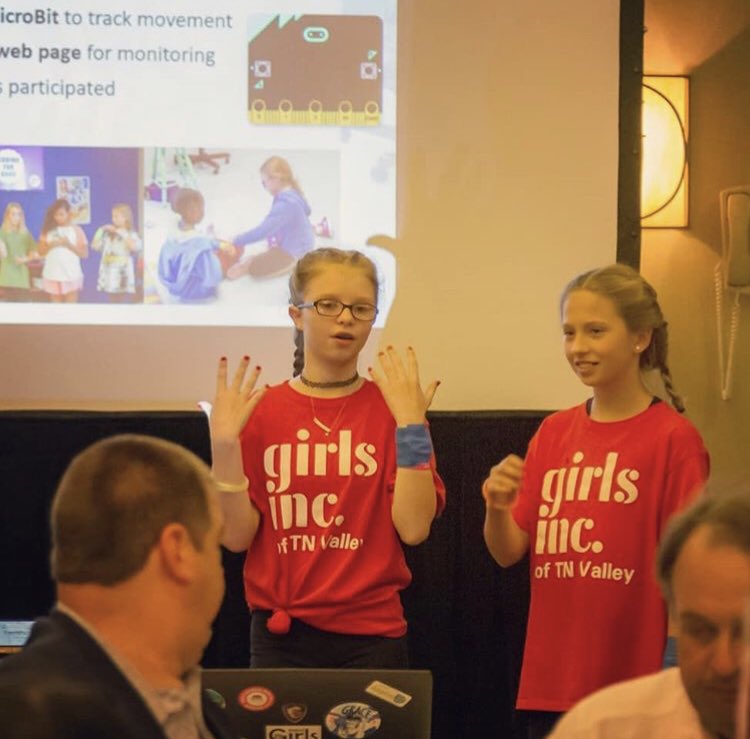 girls_inc's tweet image. Caroline and Addison presented their #CodingForGood project at the @girlsinc_tnv gala. They used Microbit to monitor how well physical therapy patients do their exercises and showed progress on a webpage.👩🏼💻✨
.
.
#STEM #GirlsInSTEM #Coding