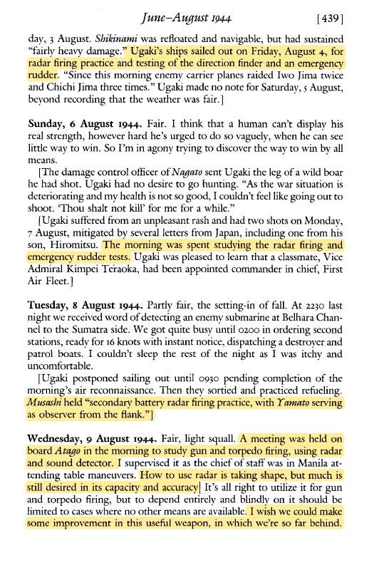 While effective IJN Fleet-wide radar deployment "failed" in Oct 1944. This does not mean there were individual ships that effectively adapted radar technology via hard training.Adm Ugaki's diaries, and Yamato's Leyte accuracy, make clear he drilled well in "Radar spotting."