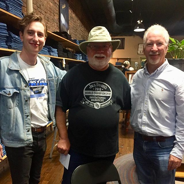 This kid was on #cloudnine after meeting his favorite podcast hosts. @podgoats at his favorite jeans store @diamondgusset I ain’t wearing no #commiejeans in #downtownlynchburg