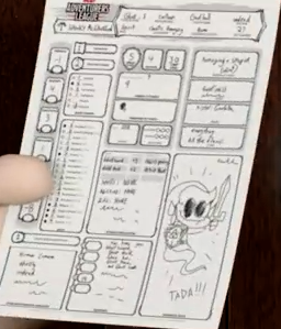 wallyisodd's tweet photo. @BrainDumpTweets i have been looking at this single screenshot of the character sheet from the d&amp;d video trying to read it. please tell me what it says mr. gilardi,, i will sell my firstborn child,, please https://t.co/CYQbXTCju6
