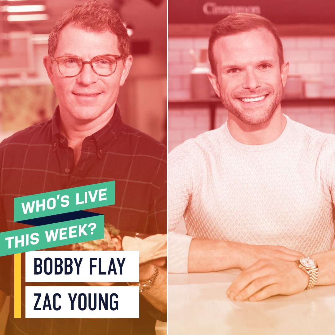 FoodNetwork's tweet photo. .@bflay and @zacayoung are going LIVE back-to-back TODAY on the brand-new #FoodNetworkKitchen app and will be answering YOUR questions on the spot! Get your free trial right now and cook along with your favorite stars! https://t.co/4CwoGiRXhT https://t.co/GivpSMqJQJ