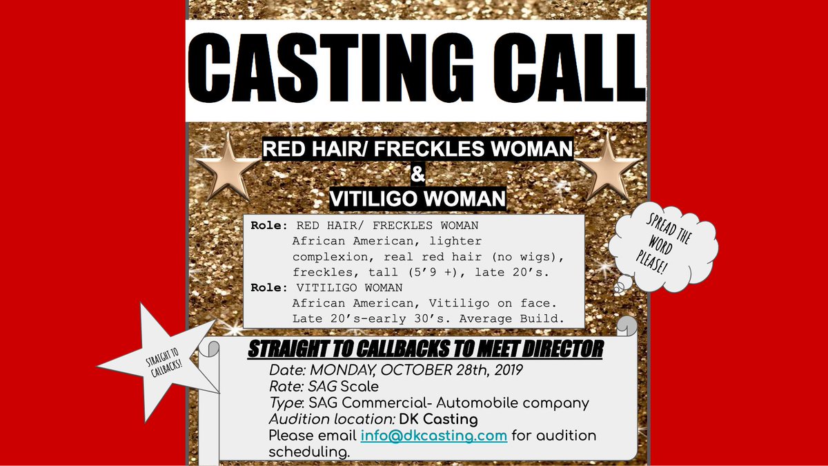 LA!💥CASTING CALL💥 
spread the word please!
*straight to callbacks to meet the director*
SAG COMMERCIAL