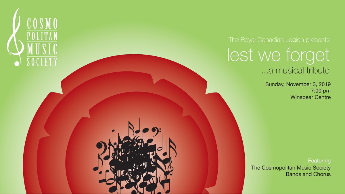 Tickets for youth under 18 and Cadets are $10 for The Royal Canadian Legion presents:
Lest We Forget ... a musical tribute.
Featuring the Cosmopolitan Music Society Bands &amp; Chorus <a href="/winspearcentre/">Winspear Centre</a> Nov 3.  Get your tickets today  tixonthesquare.ca/events/2019/le…