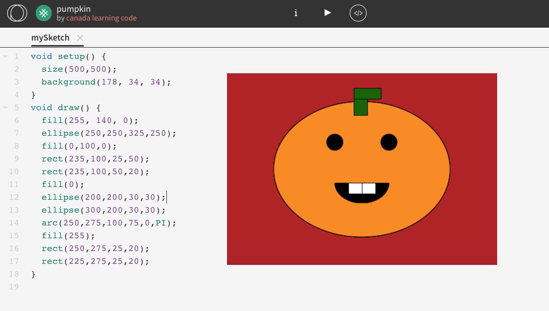 learningcodeyul's tweet image. Vous ne savez pas ce qu'est #ProcessingJS? Notre apprenante de 13 ans, K.,  ne le savait pas ce matin non plus! Au terme d'un atelier de 3h, elle a pourtant réussi à décorer sa propre citrouille virtuelle. Génial, non?
