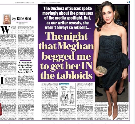 In tomorrow’s Mail on Sunday... How the Duchess of Sussex quite liked the British tabloids when she was Meghan Markle dailymail.co.uk/news/article-7…