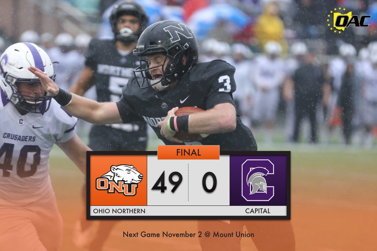 OhioNorthernFB's tweet photo. A great all around victory. Thanks to the fans for coming out and braving the weather! #BeGreat #Attack #D3fb https://t.co/fqWOqJchYd