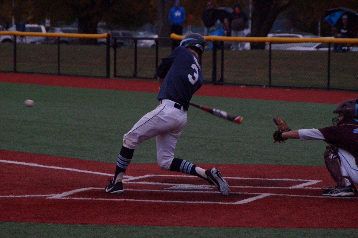 NPKnights's tweet photo. 2021 Evin Sullivan letting one eat today in the @EBFBL semi-final walk off. ⚾️💣🍁 Quinn Holt (2021)!goes 4 1/3 IP in the start and Eric Hamilton (2021) snags the W in relief. https://t.co/RKDJt9WcCG