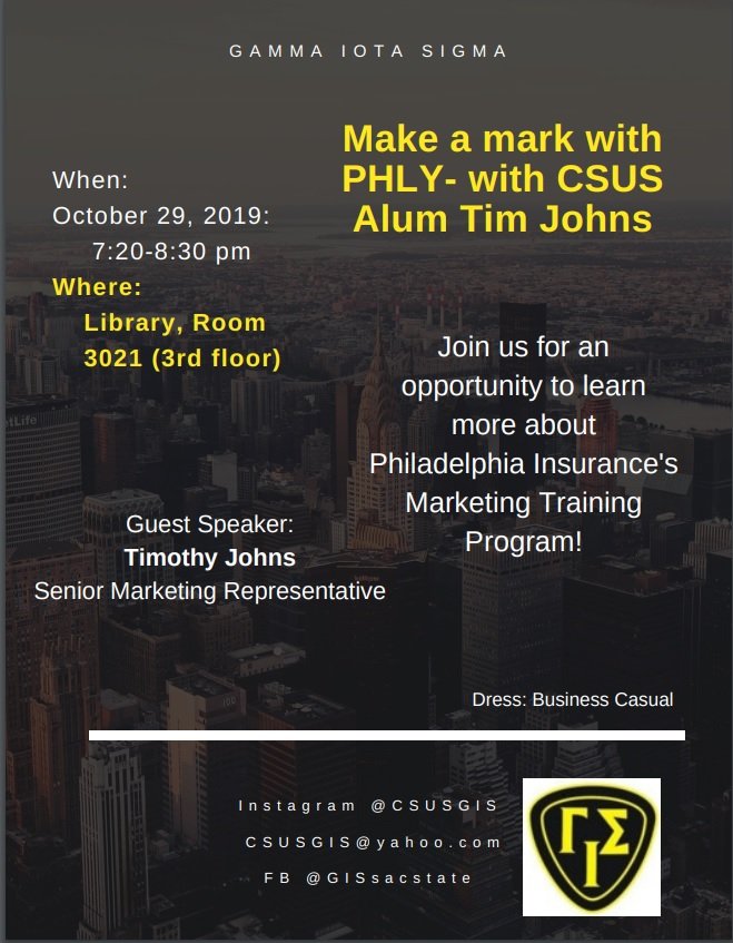 CSUSGIS's tweet photo. Join us for our first Tuesday Meeting this week, 10/29. Tim Johns, CIC will be sharing his experience with PHLY and how you can join the team! https://t.co/R6w3xDcQ44