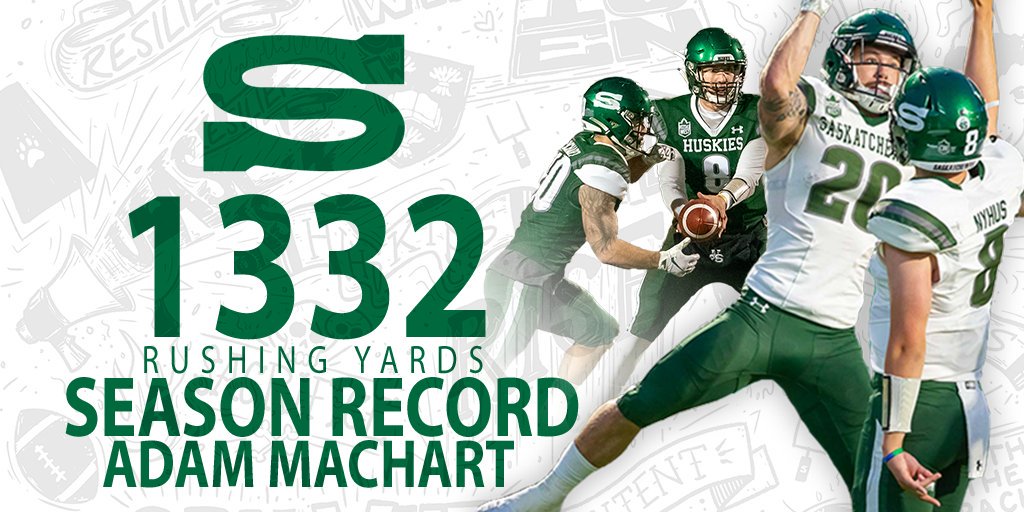 Adam Machart passes Huskie legends David Stevens (1229) &amp; Doug Rozon (1267) on his way to the <a href="/skhuskies/">Huskie Football</a> single season rushing record 👏

#HuskiePride #ProgramRecord