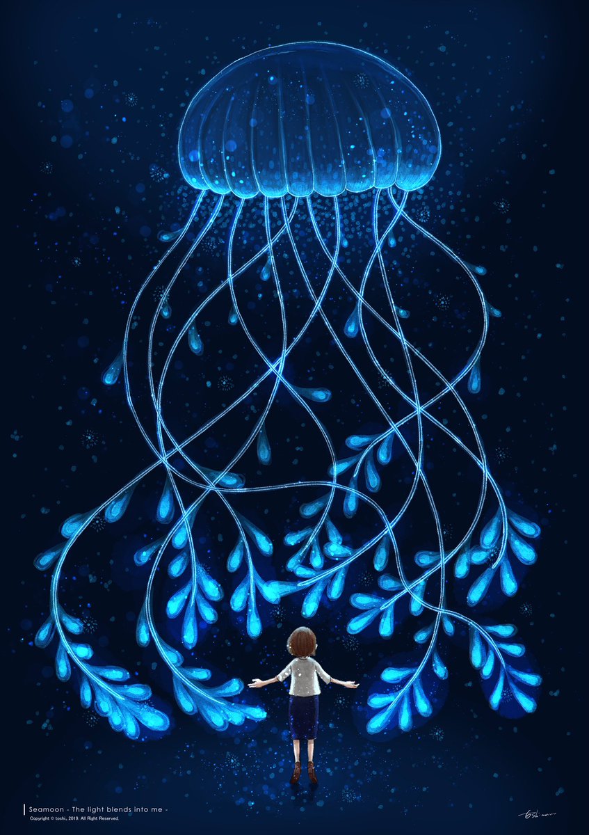 Toshimaru Sea Moon 月光 海月の夜に 27 10 19 イラスト好きさんと繋がりたい 海月 クラゲ 月 新作 T Co Ml93og1umd Twitter