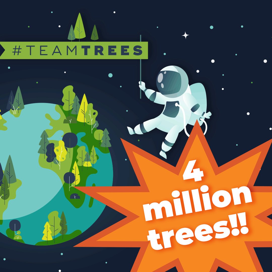 teamtreesofficl's tweet photo. 4. Million. Trees.
Yaaaaaaaahhhhh
Can't stop, won't stop
🌲🌳🍃

Tell your friends. Tell your neighbors. Tell your mom: https://t.co/Fn85sup6Pf 
#TeamTrees https://t.co/z5QDPc8KbC
