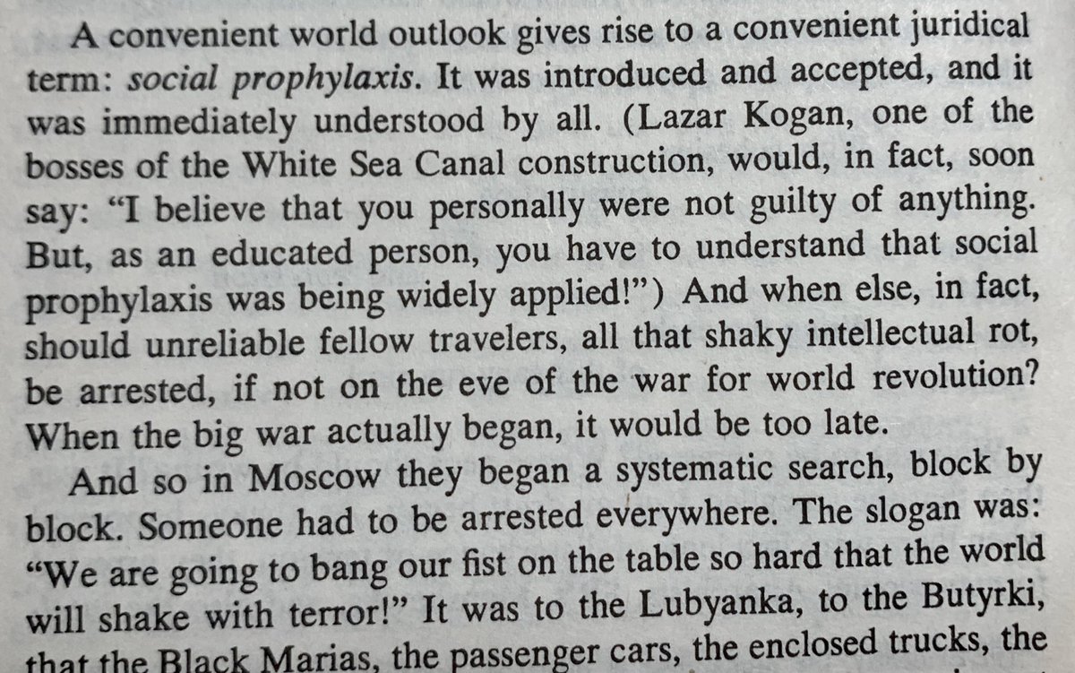 Here's one almost at random picked up today by  @RantyAmyCurtis shown at left, and one of many, many possible corresponding passages from the Gulag at right.