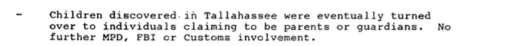 Stunning, gross negligence.The 6 kids recovered in Tallahassee from the original investigation were returned to people "claiming" to be parents or guardians.