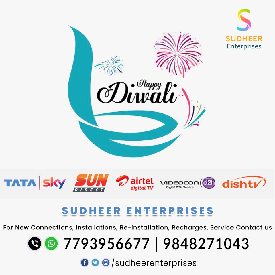 SudheerEnterpr1's tweet photo. We wish you & your family a very Happy and Prosperous Diwali...
From Sudheer Enterprises and Family.
#sudheerenterprises #sundirect #tatasky #dishtv #airteldigitaltv #videocond2h #dthoffers #dthproviders #dthdealers #sundirectoffers #sundirectdth #tvremotes #acremotes #dvdremotes https://t.co/Xh7WRE56am