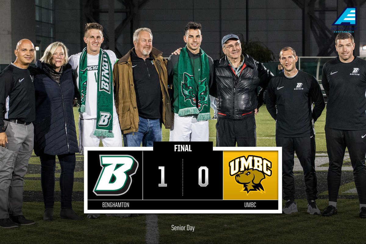 BinghamtonMSOC's tweet photo. Kudos to the men's soccer team for their 1-0 win over UMBC tonight on Senior Day. Check out the recap, highlights, interviews and photos from their victory! https://t.co/wT7VDpmrVD #BingPride #AEMSOC https://t.co/8pgvGtHnqI
