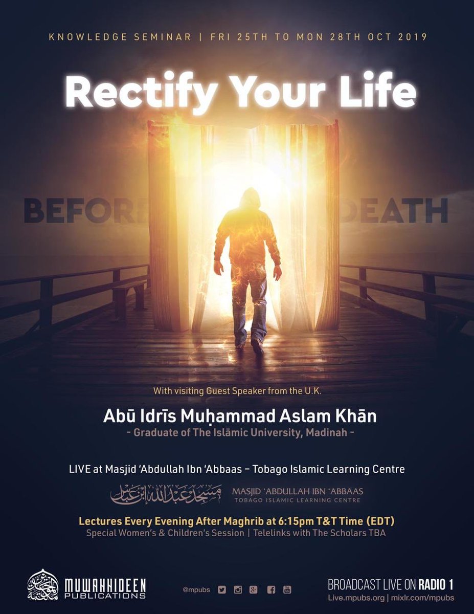 Mpubs's tweet photo. [1] Tonight, during the @Mpubs #OctSeminar2019 @AbuIdrees حفظه الله delivered an extremely powerful lecture! He concluded by sharing some heartfelt narrations and advice concerning losing a loved one. 

May Allāh have mercy on the deceased and admit them into Jannatul Firdous. https://t.co/ZxrILV9swk