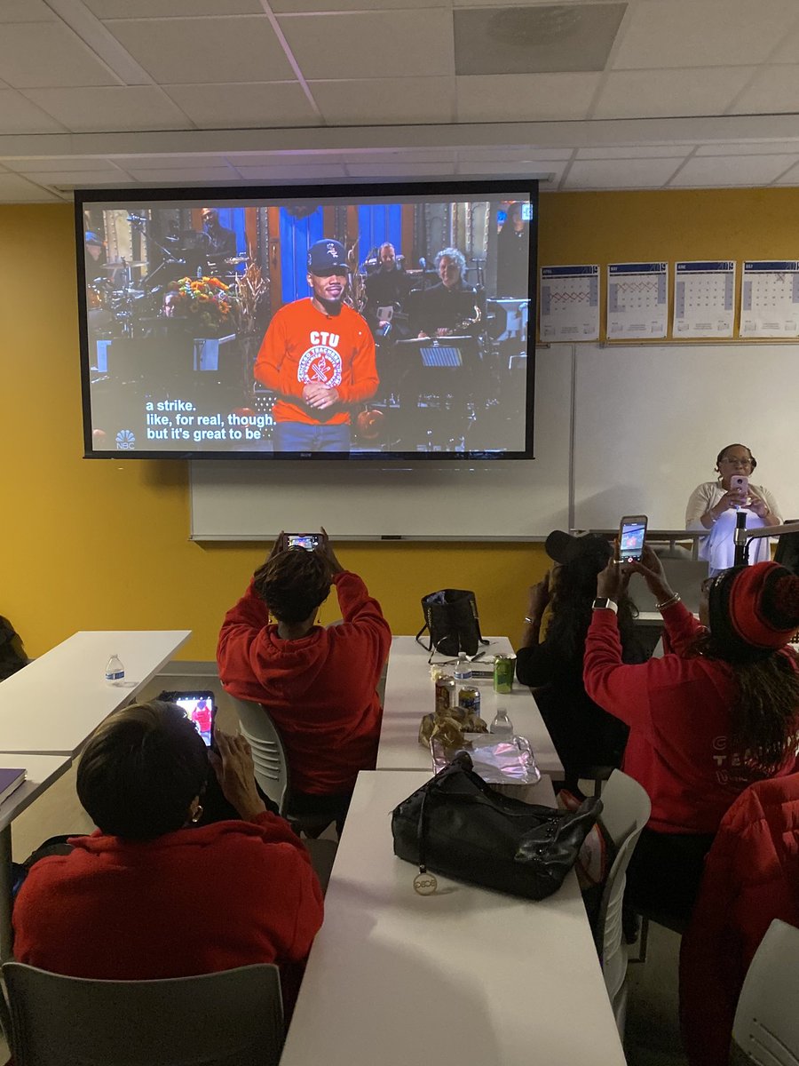 Watching ⁦<a href="/chancetherapper/">Chance The Rapper</a>⁩ give a shout to ⁦<a href="/CTULocal1/">Chicago Teachers Union</a>⁩ on ⁦<a href="/nbcsnl/">Saturday Night Live</a>⁩ with the bargaining team as they work late into the night #FairContractNow #PutItInWriting