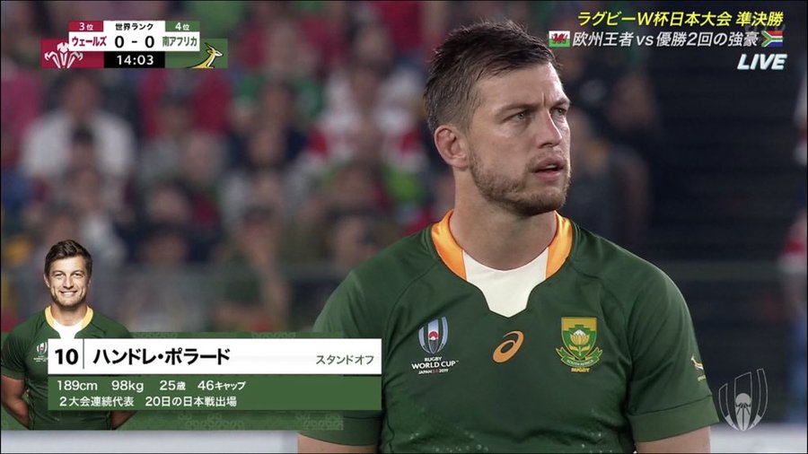 ラグビー南アフリカ10番がイケメンのキッカーは誰 ポラードは髭も特徴的 特選小ネタ局