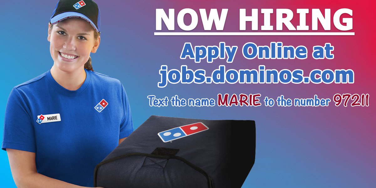 DominosAtlantic's tweet image. Domino's is hiring ! 🍕
Flex hours ,room for advancement and pizza discounts!
Simply TEXT ''Marie'' to 97211
OR apply online at jobs.dominos.com
#dominos #nowhiring