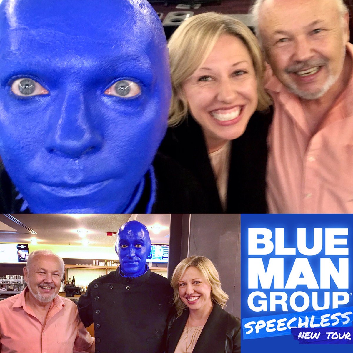 So many delightful memories with <a href="/jacksstephens/">Jack Stephens</a> and everyone at <a href="/bluemangroup/">Blue Man Group</a> came flooding back today. Thank you for inviting me up onstage with you Mike, Meridian, and Adam — it was SO MUCH FUN! This new tour is fantastic, and my Dad and I had a ball! 💙 #bluemangroup
