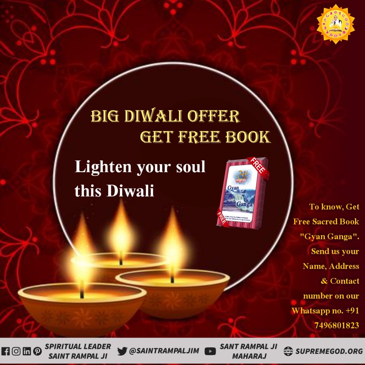 Mangeshbas1's tweet photo. #DiwaliOffer_FreeBook

💥इस दिवाली पर अपने घर के साथ - साथ अपनी आत्मा को भी साफ कीजिये और अपने अंदर की सभी बुराइयों का त्याग कीजिये।
अधिक जानकारी के लिए -
हर शाम 7:30से साधना TV पर
हर रात्रि8:30से ईश्वर TV पर
 पढ़े पुस्तक ज्ञान गंगा https://t.co/ODydfOYsFF