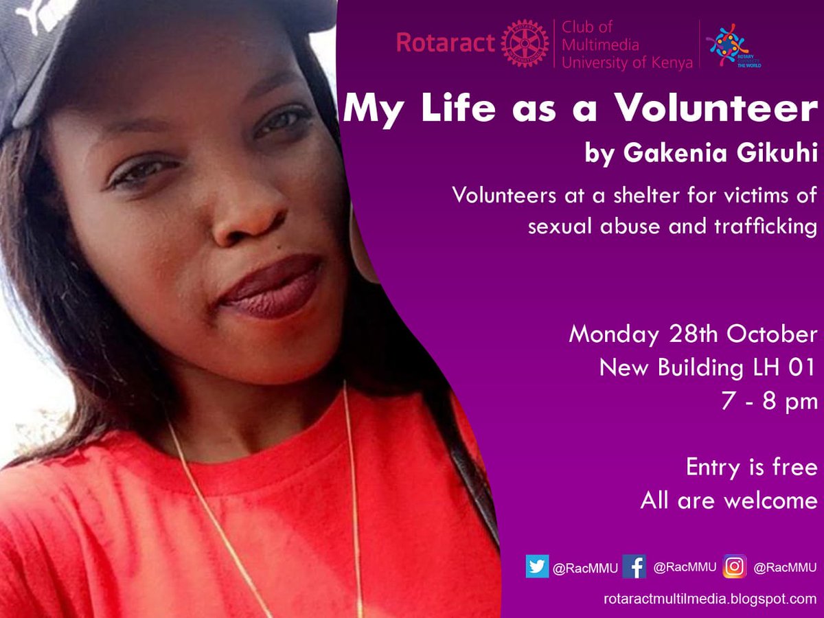 Rotaract Club of MMU (@racmmu) on Twitter photo Volunteering needs one to sacrifice their time, energy & at times money-ni ya wachache.
Where does your satisfaction come from❓
This coming Monday, we're hosting Rotaractor Gakenia from <a href="/RCMuthaigaNorth/">Rotaract Club of Nairobi Muthaiga North</a> as she shares her life as a volunteer.
#RACMMUcares
#BeTheInspiration Volunteering needs one to sacrifice their time, energy & at times money-ni ya wachache.
Where does your satisfaction come from❓
This coming Monday, we're hosting Rotaractor Gakenia from <a href="/RCMuthaigaNorth/">Rotaract Club of Nairobi Muthaiga North</a> as she shares her life as a volunteer.
#RACMMUcares
#BeTheInspiration