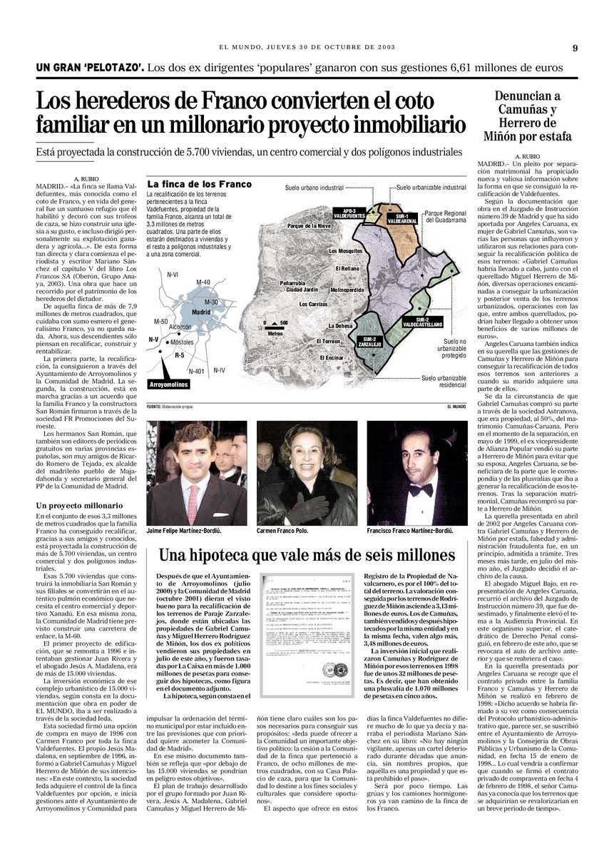 ARubioCampana's tweet photo. #MirandoAtrasAdelante 
y 3.-"Los herederos de Franco convierten el coto familiar en un millonario proyecto inmobiliario. 
30 Octubre 2003. https://t.co/pdh7yJj2lV