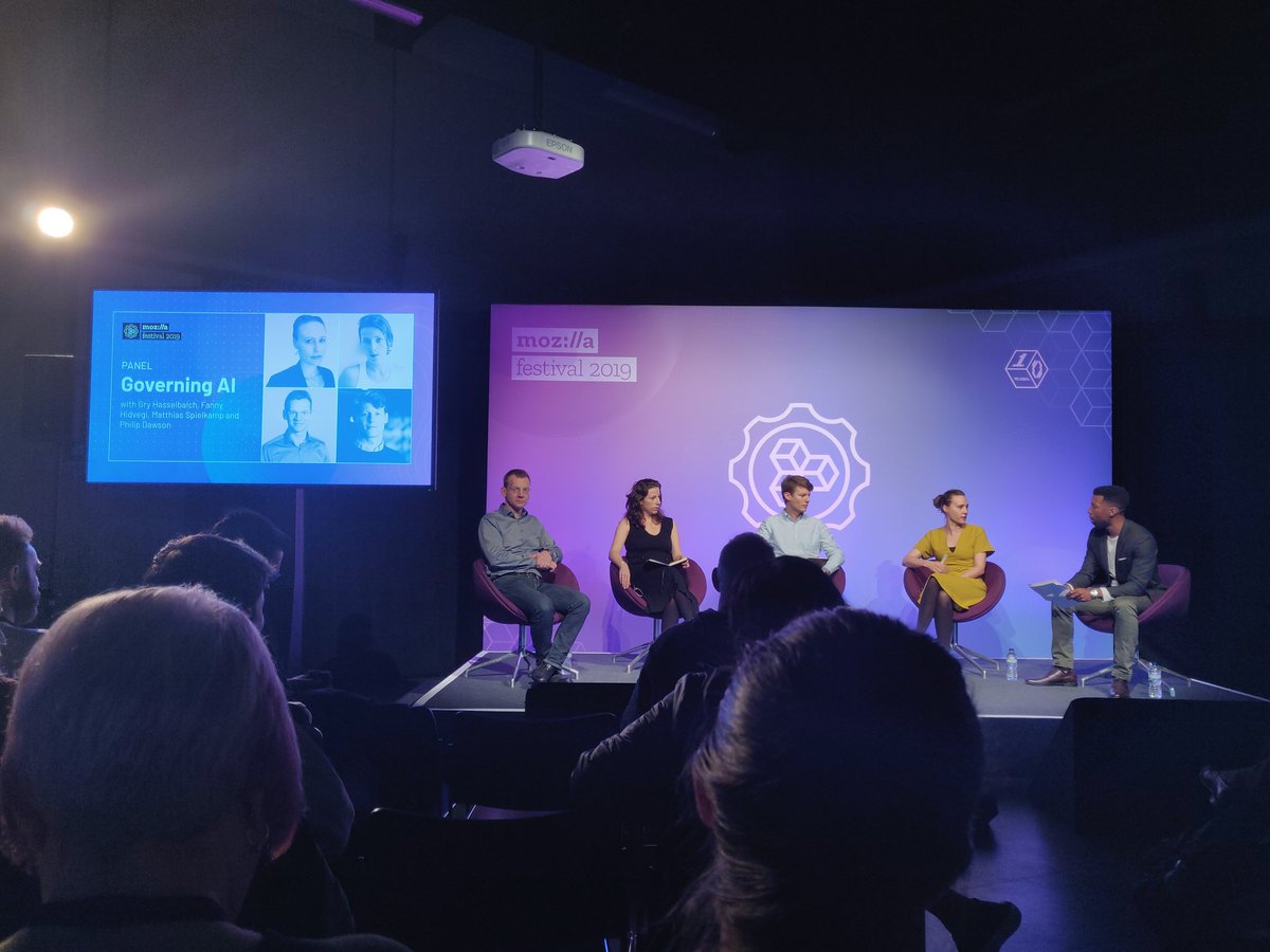 A great discussion around how we can begin to govern AI. Big thanks to @P__Dawson <a href="/spielkamp/">Matthias Spielkamp</a> <a href="/mediamocracy/">Gry Hasselbalch</a> and <a href="/infofannny/">Fanny Hidvegi</a> #MozFest #Mozfest19