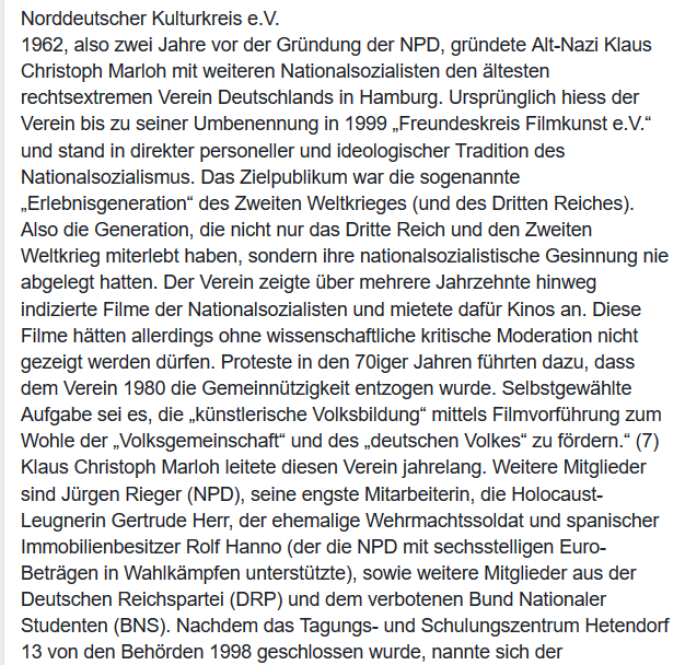 Gegen_die_AfD's tweet photo. 1962, also zwei Jahre vor der Gründung der NPD, gründete Alt-Nazi Klaus Christoph Marloh mit weiteren Nationalsozialisten den ältesten rechtsextremen Verein Deutschlands in Hamburg.
#AfD #Kalbitz #Fluegel #Thueringen #NoAfD #ltwth19 #ltwth #Hoecke #Witiko https://t.co/8I6OURafjT