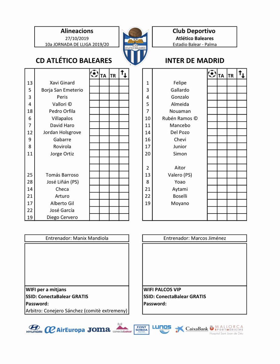 atleticbalears's tweet photo. ⚽️ XI ALINEACIONES ATB 🆚 @interdemadrid
2️⃣2️⃣ protagonistas del partidazo👇🏻
#ATBInter ⚪️🔵 https://t.co/W6Q6KytYnt