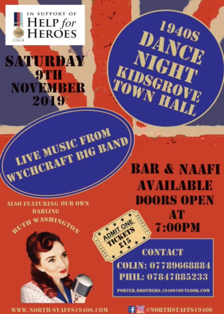 N1940s's tweet photo. Still time to get your tickets for this year’s charity event #1940s #dancenight #kidsgrove #nightout #bigband #whychcraftbigband #ruthwashington #livemusic #fortysfashion #rememberance #leastweforget #charityevent https://t.co/h7fY8V3fk2
