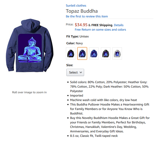Sunleil's tweet photo. High Quality Pullover #Hoodie - Art Pictures are Expertly Printed on Back, Available in 5 Colors, Black, Blue, Grey, Heather and Navy Blue, Featuring The #Topaz #Buddha - Fits Both Male &amp; Female - Sizes Available S = M = L = XL = 2XL https://t.co/bWAJJa41xz https://t.co/mpkiK8o1rp